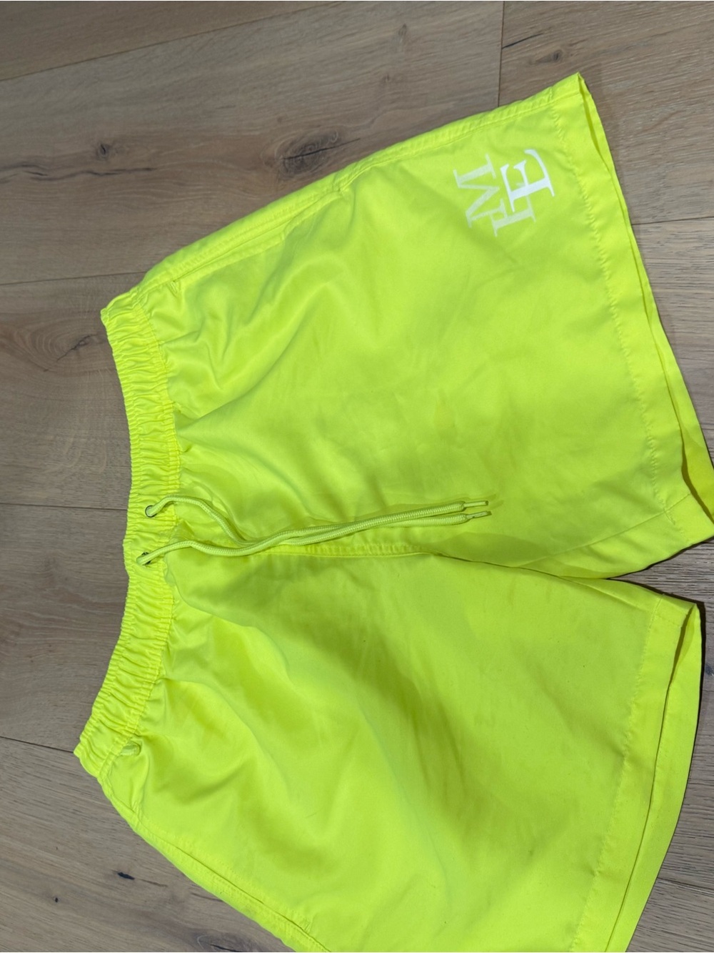 Neon Yellow Athletic Swim/Workout Shorts with White Logo large